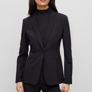 Boss Hugo Boss Jabina Wool Blend Blazer jacket Black longline US women's 8